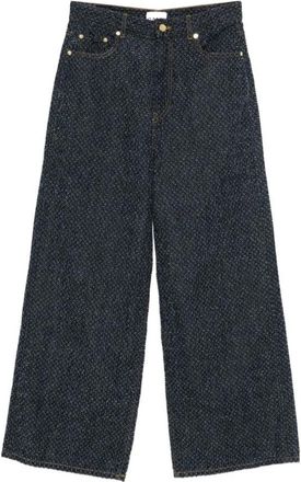 Ganni Textured Wide Jeans - Dames - Loose Fit Jeans - Blauw - W28 - Denim - Jeans