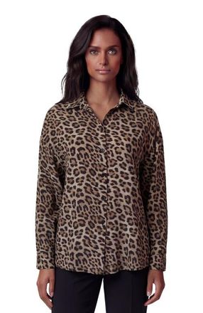 Lords of Harlech Leopard Womens Relaxed Linen Shirt in Leopard Brown at Nordstrom, Size Xx-Large