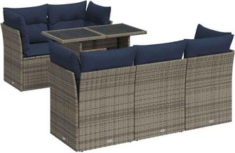 vidaXL Set Sof&aacute;s Jard&iacute;n Y Cojines 6 Pzas Rat&aacute;n Sint&eacute;tico Acacia Gris Vidaxl