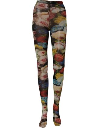 Dolce & Gabbana Floral Print Tights - Black