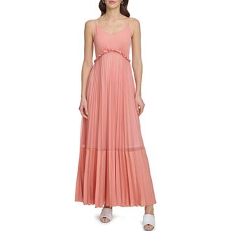 DKNY Sleeveless Pleated Maxi Dress in Summer Rouge at Nordstrom, Size X-Large