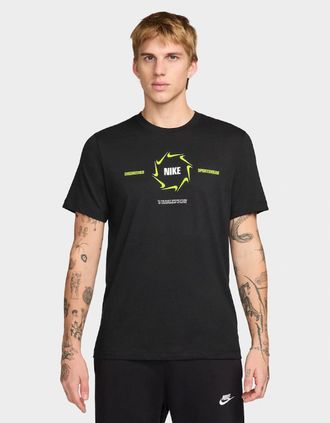 Nike Mens Nike Sportswear Mens T-Shirt Black/Neon - Size: 42