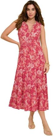 Roaman's Plus Size Hand Crinkled Sleeveless Tiered Maxi Dress in Raspberry Paisley Floral Print at Nordstrom, Size 28