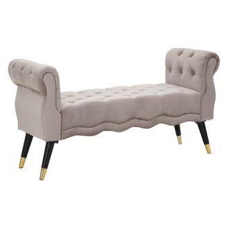 Dmora Panca Humahu, En Velluto, Con Brazos Y Detalles Dorados, Estructura De Tela, Asiento Gris, 120x40x60h Cm Gris