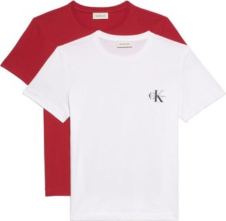 Calvin Klein Jeans T-Shirt CALVIN KLEIN JEANS MONOLOGO CN 2 PACK TEE, Damen, Gr. XXL (46), adrenaline rush, brilliant wei&szlig;, Single Jersey, Obermaterial: 100% Baumwolle, 