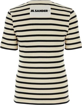 Jil Sander Womens Striped Cotton T-Shirt Beige