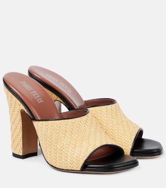 PARIS TEXAS Ava 100 raffia and leather mules