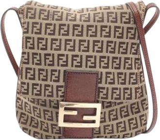 Fendi Pre-owned Vintage Canvas Crossbody Bag - Dames - Vintage Schoudertas - Beige - ONE Size - Leer - Vintage