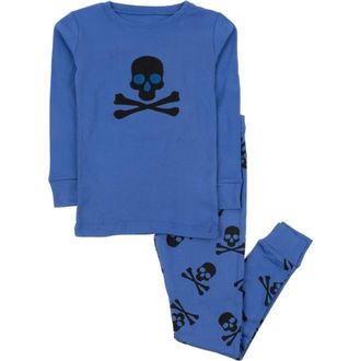 Leveret Kids Two-Piece Cotton Halloween Matching Family Pajamas, Fun Prints in Blue Skulls at Nordstrom, Size 3T