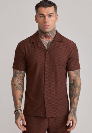 Siksilk Camisa para Hombres Marr&oacute;n de Toalla XXL
