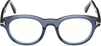 Tom Ford 47mm Round Optical Glasses in Shiny Transparent Navy Blue at Nordstrom