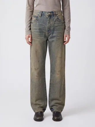 Purple Straight-Fit Bleached Cotton Denim Jeans with Worn Effect