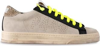 P448 Schoenen, Dames, Beige, 36 EU, Beige Sneakers met Zwarte Details en Fluorescerende Veters