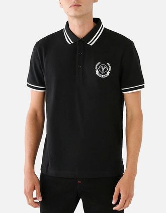 True Religion Mens True Religion Mens Polo Shirt Relaxed Fit Laurel Buddah Face Pique Polo Shirts - Black - Size: 38