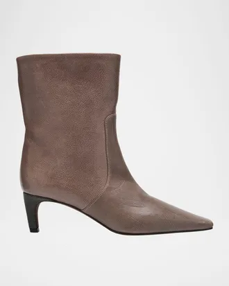 Brunello Cucinelli Leather Monili Kitten-Heel Ankle Booties