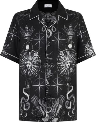 Philipp Plein Silk Bowling Shirt All-Over Tattoo
