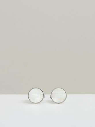 Reiss Silver Tone & mop Inlaid Round Cufflinks