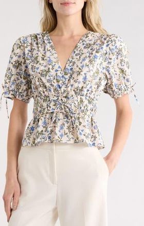 Derek Lam Rhea V-Neck Puff Sleeve Top in Blue Bouquet at Nordstrom Rack, Size X-Small