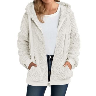 Generic Womens Fleece Hoodie Jacket Sherpa Lined Full Zip up Winter Warm Soft Teddy Fleece Hooded Sweatshirt Fluffy Jumper Hoody Sweater Coat Overcoat Cardiga