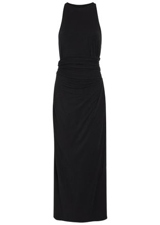 Another Tomorrow Sarong-effect Jersey Midi Dress - Black - S (UK8-10 / S)