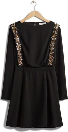 & Other Stories Floral Embellished Long Sleeve Dress in Black at Nordstrom Rack, Size 2