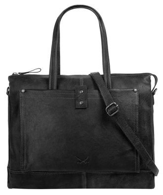 Sansibar Shopper SANSIBAR, Damen, Gr. B/H/T: 40cm x 31cm x 13cm onesize, schwarz, Leder, vintage, Taschen Shopper, echt Leder