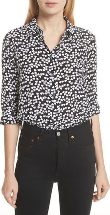 Equipment Essential Heart Print Silk Shirt in True Black-Bright White at Nordstrom, Size Xx-Small