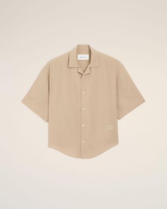 Ami Beige Short Sleeve Embroidered Ami Paris Boxy Shirt Beige - 36 - for Men