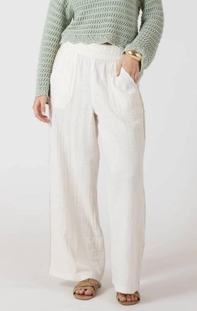 Dex Clothing Crochet Trim Wide Leg Pant In Ecru