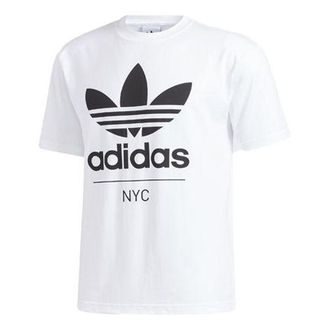 adidas Mens adidas originals 2020 New Stacked Nyc Short Sleeve White T-Shirt GH6805