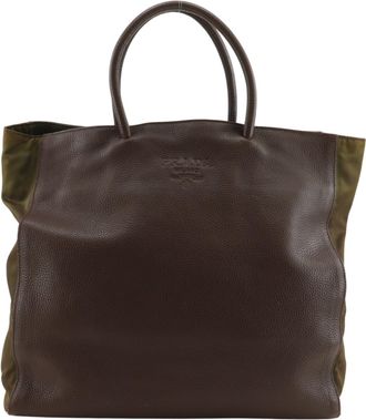 Prada Brown Nylon Leather Handbag Tote Bag (Pre-Owned)