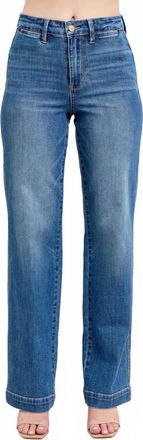 Judy Blue High Rise Contrast Thread Straight Leg Jean In Blue