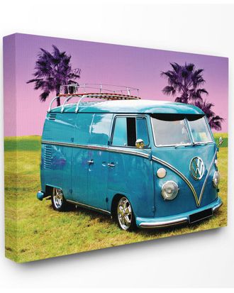 Stupell Industries Vintage 70S Blue Vw Bus With Purple Palm Trees