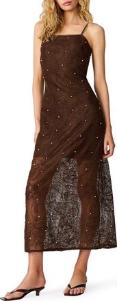 Steve Madden Maureene Bead Detail Floral Mesh Dress in Chicory Coffee at Nordstrom, Size X-Small