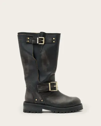 AllSaints Tay Calf Length Leather Biker Boots