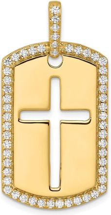 Diamond2Deal 14K Gold Lab Grown Diamond Cross Dog Tag Pendant (0.8ct, VS, D-E)