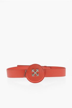 Off-white Leather Belt with Coin Pocket, 40mm size One Size