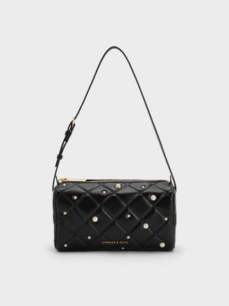 Charles & Keith Janie Quilted Pearl Shoulder Bag