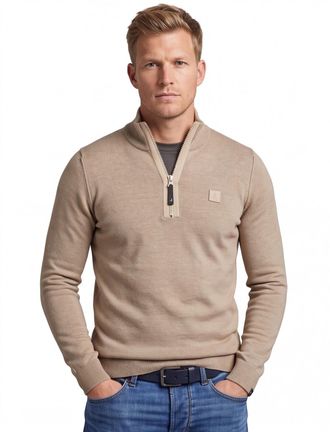 Butcher of Blue trui beige opstaande rits wol halfzip