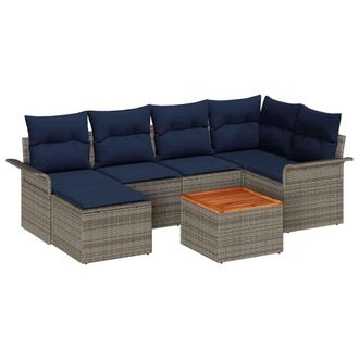 vidaXL Conjunto De Sof&aacute;s De Jard&iacute;n 7 Pcs Gris Rat&aacute;n Sint&eacute;tico Vidaxl