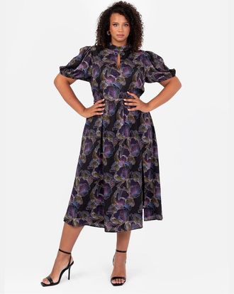 Lovedrobe Womens Keyhole Neck Short Sleeve Midi A-Line Dress - Multi - Size: 24 5xl