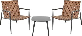 Beliani Conjunto de balc&oacute;n Rat&aacute;n sint&eacute;tico Marr&oacute;n