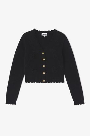 Ganni Black Crochet Applique Cardigan - Size XXS