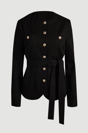 Karen Millen Womens Cotton Utility Button Detail Tie Waist Shirt - Black Lyocell - Size 12 UK