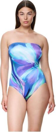 Gottex Floral Rhythm Bandeau One Piece in Blue-Multi at Nordstrom, Size 14