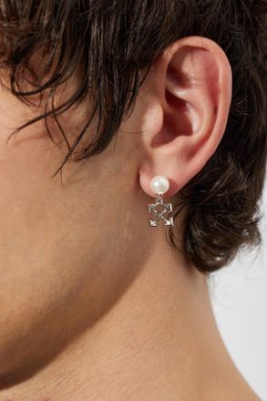 Off-white Single Faux Pearl Earring, Mens, Silver