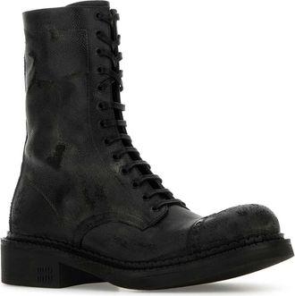 Miu Miu Womens Vitello Leather Lace-Up Ankle Boot Black Calfskin