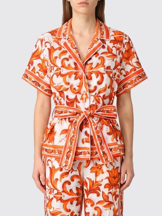 Dolce & Gabbana Cotton Shirt with Majolica Print and Revere Collar