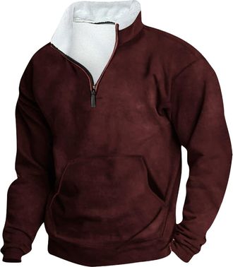 Generic Mens Fleece Lined Jumpers Half Zip Winter Warm Pullover Thermal Long Sleeve Soft Comfort Casual Sports Jumper Sweater, Z01-Red, L
