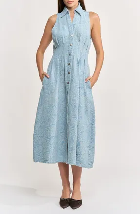 En Saison Dominique Floral Sleeveless Denim Midi Dress in Dark Wash Denim at Nordstrom, Size X-Small